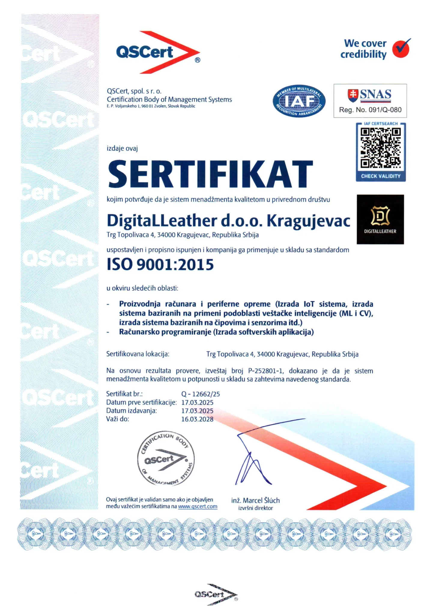 ISO 9001:2015 certificate in English